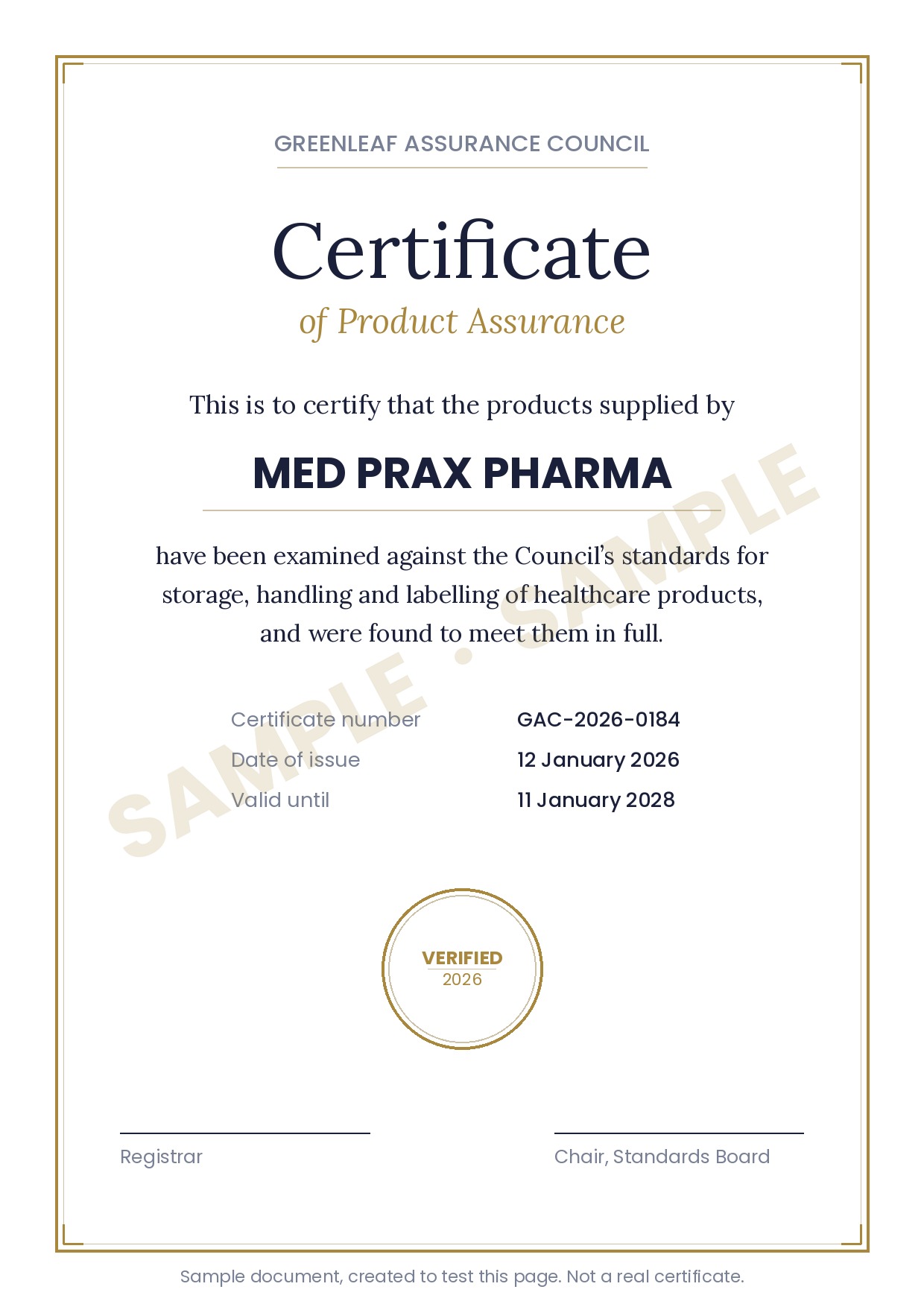 Product Assurance Certificate