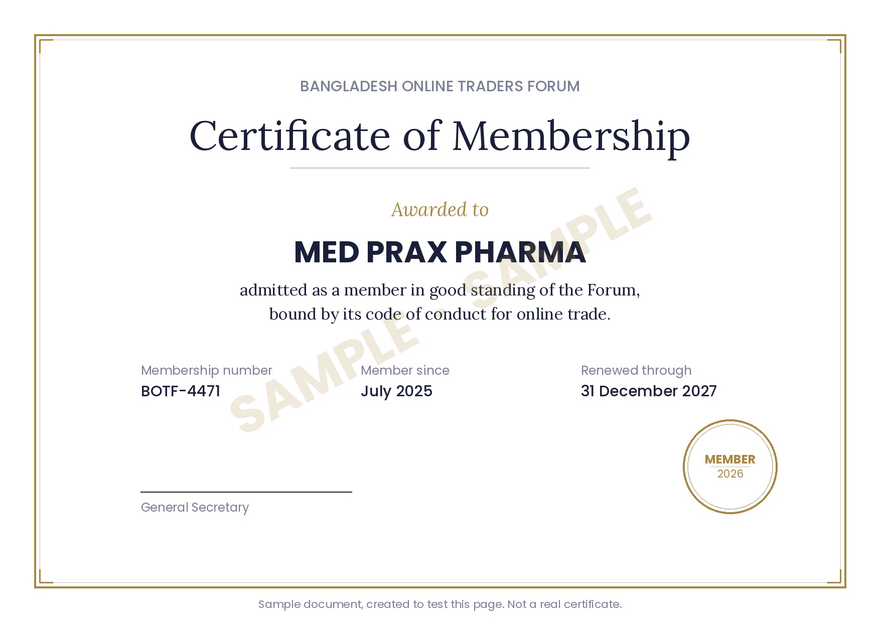 Certificate of Membership
